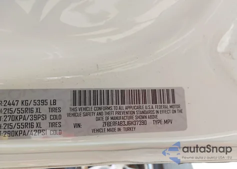 2018 Ram Promaster City Tradesman from USA, damaged, VIN ZFBERFAB3J6H37390